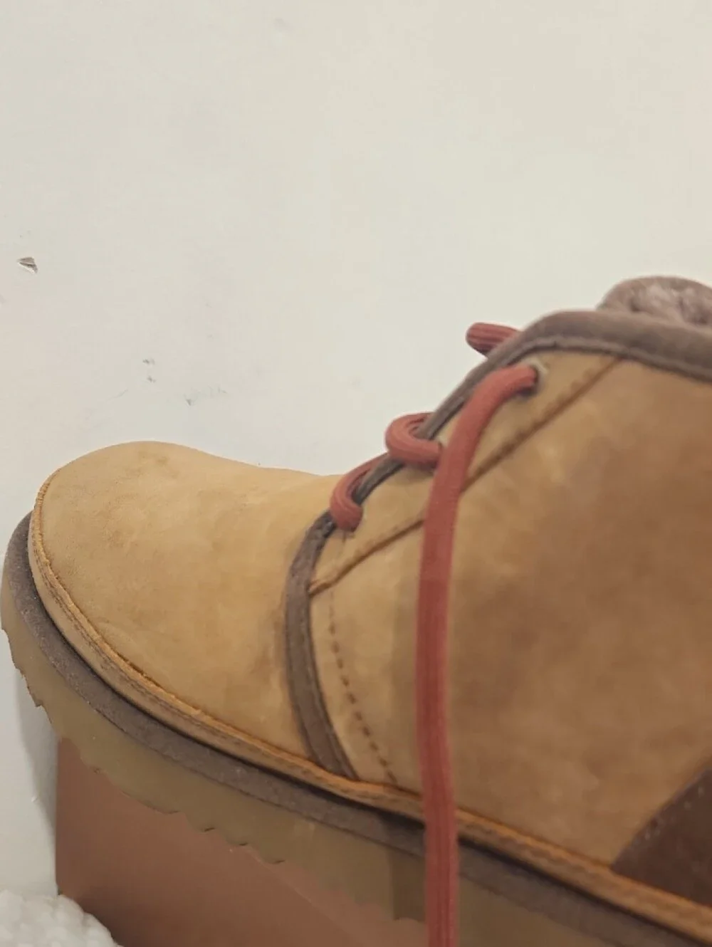 UGG Kids Chestnut Brown Waterproof Lace-Up Boots with Red Laces -4